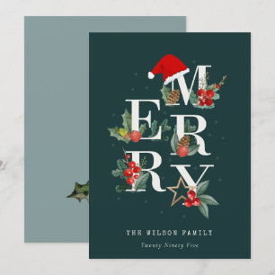 Elegant Red Green White Merry kerstval Feestdagenkaart