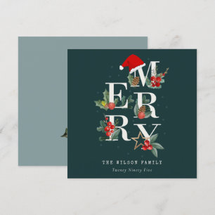 Elegant Red Green White Merry kerstval Feestdagenkaart