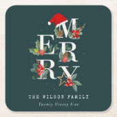 Elegant Red Green White Merry kerstval Kartonnen Onderzetters (Voorkant)