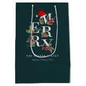 Elegant Red Green White Merry kerstval Medium Cadeauzakje (Achterkant)