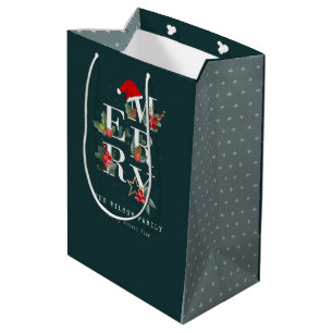 Elegant Red Green White Merry kerstval Medium Cadeauzakje