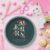 Elegant Red Green White Merry kerstval Papieren Bordje (Feest)