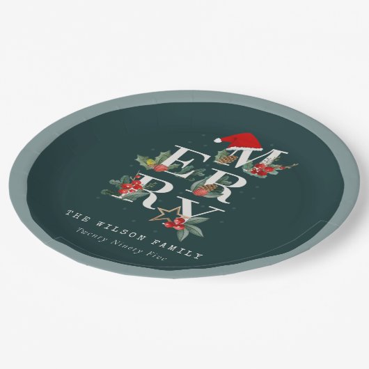 Elegant Red Green White Merry kerstval Papieren Bordje (Gekanteld)