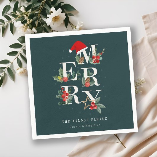 Elegant Red Green White Merry kerstval Servet