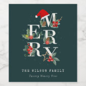 Elegant Red Green White Merry kerstval Wijn Etiket (Enkel label)