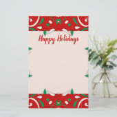 Elegant Red Green White Xmas-grens Prettige feestd Briefpapier (Staand voorkant)