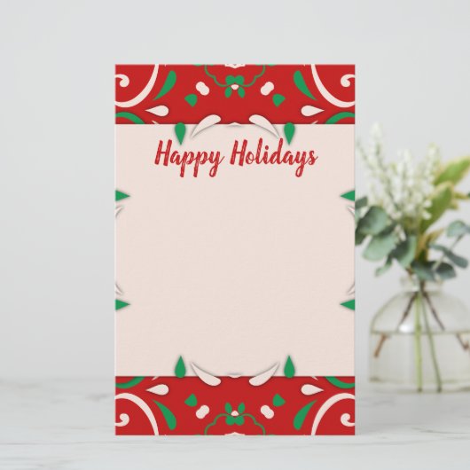 Elegant Red Green White Xmas-grens Prettige feestd Briefpapier (Staand voorkant)