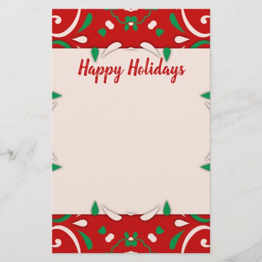 Elegant Red Green White Xmas-grens Prettige feestd Briefpapier (Voorkant)