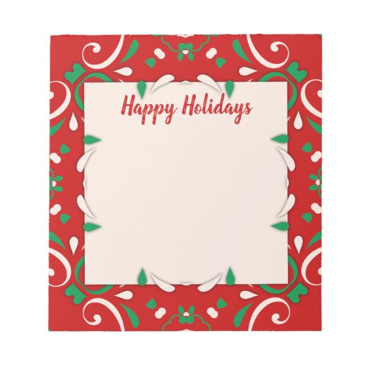 Elegant Red Green White Xmas-grens Prettige feestd Notitieblok (Voorkant)