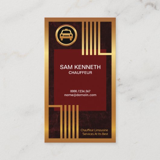 Elegant Red Grunge Golden Borders Taxi Chauffeur Visitekaartje (Voorkant)