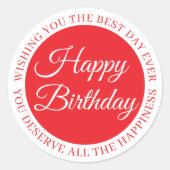 Elegant Red “Happy Birthday” Sticker (Voorkant)