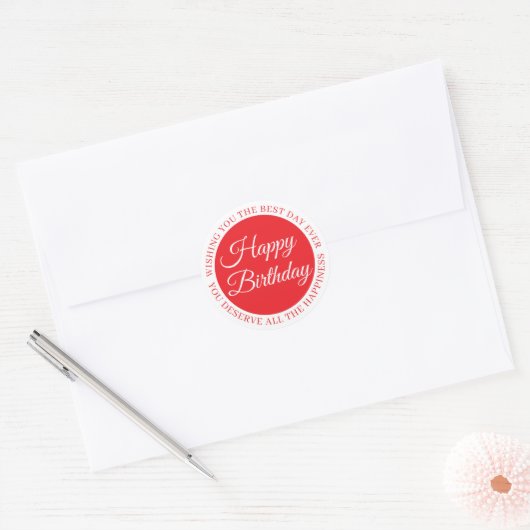 Elegant Red “Happy Birthday” Sticker (Envelop)