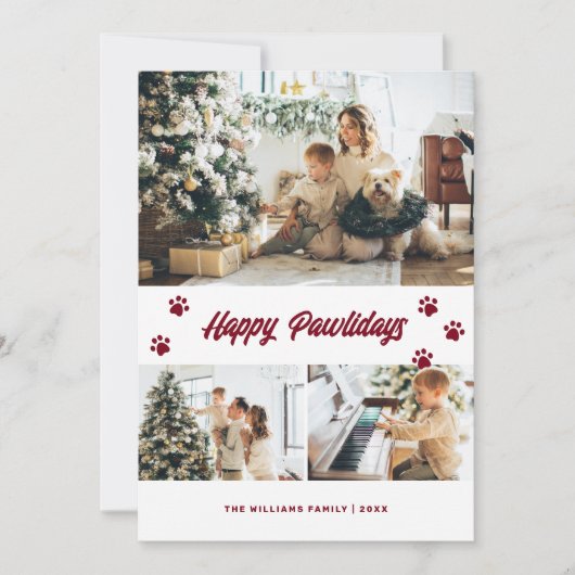 Elegant Red Happy Pawlidays Gold Stars Foto Feestdagenkaart (Voorkant)