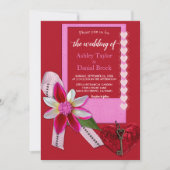 Elegant Red Heart Bow Script Classy Formal Wedding Kaart (Voorkant)