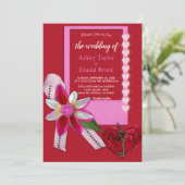 Elegant Red Heart Bow Script Classy Formal Wedding Kaart (Staand voorkant)