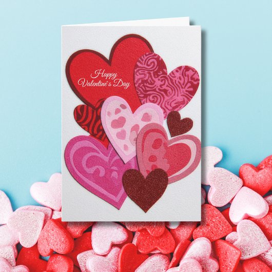 Elegant Red Heart Collage Valentine’s Day Card  Feestdagen Kaart