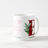 Elegant Red Heart Floral Letter B Initial Coffee  Koffiemok (Voorkant rechts)