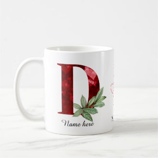 Elegant Red Heart Floral Letter C Initial Coffee D Koffiemok