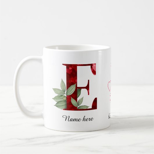 Elegant Red Heart Floral Letter C Initial Coffee E Koffiemok (Links)
