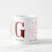 Elegant Red Heart Floral Letter C Initial Coffee G Koffiemok (Voorkant links)