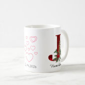 Elegant Red Heart Floral Letter J Initial Mug Koffiemok (Voorkant rechts)