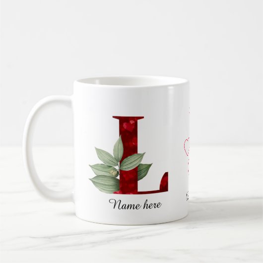 Elegant Red Heart Floral Letter L Initial Mug Koffiemok (Links)