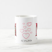 Elegant Red Heart Floral Letter M Initial Mug Koffiemok (Center)