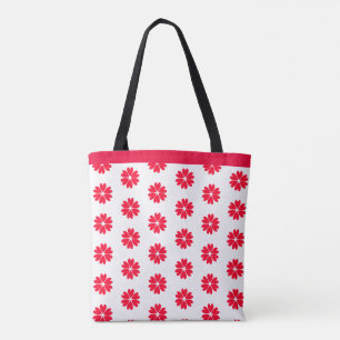 Elegant Red Heart Flower Pattern on White Tote Bag