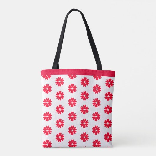 Elegant Red Heart Flower Pattern on White Tote Bag (Achterkant)