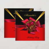 Elegant Red Heart Gold Classy Birthday Party 2 Kaart (Voorkant / Achterkant)