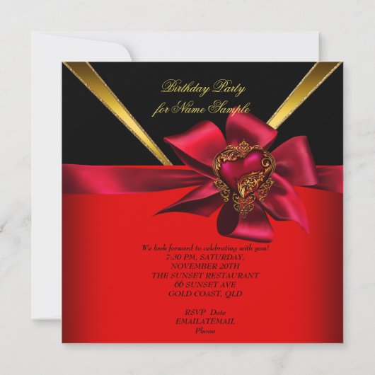 Elegant Red Heart Gold Classy Birthday Party 2 Kaart (Achterkant)