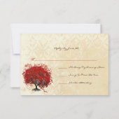 Elegant Red Heart Leaf Tree Wedding Kaart (Achterkant)