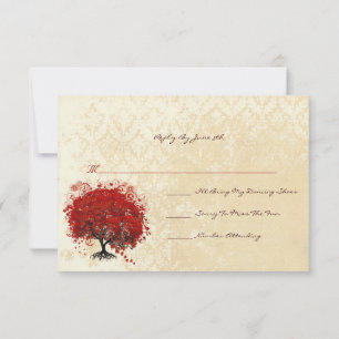 Elegant Red Heart Leaf Tree Wedding Kaart