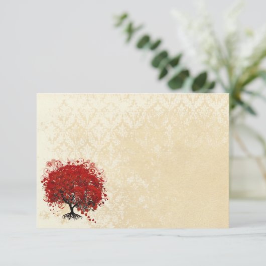 Elegant Red Heart Leaf Tree Wedding Kaart (Staand voorkant)