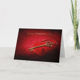 Elegant Red Heart Lock Gold Key Valentijn Dag Feestdagen Kaart