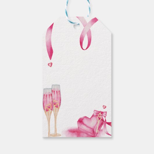 Elegant Red Hearts Champagne glas Cadeaulabel (Achterkant)