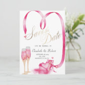 Elegant Red Hearts Champagne glas Save The Date (Staand voorkant)