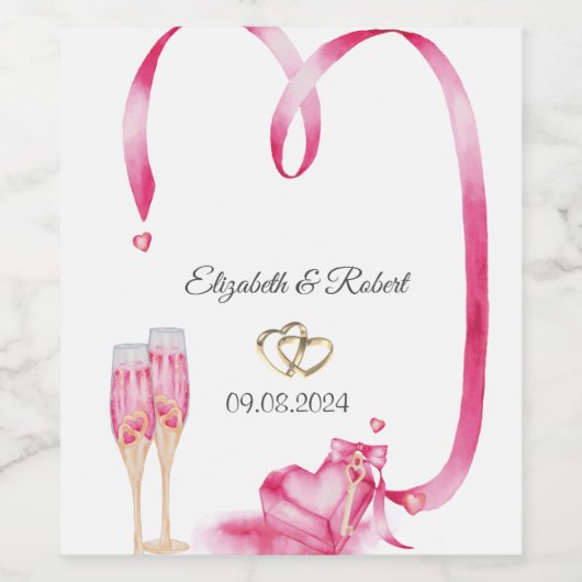 Elegant Red Hearts Champagne glas Wijn Etiket (Enkel label)