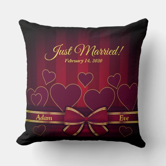 Elegant Red Hearts en Ribbon Wedding Kussen (Voorkant)