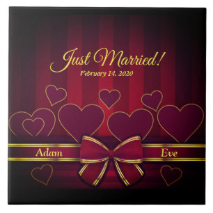 Elegant Red Hearts en Ribbon Wedding Tegeltje