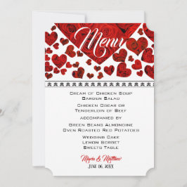 Elegant Red Hearts en Rozen Wedding Menu Kaart