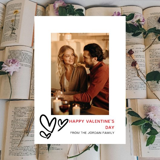 Elegant Red Hearts Happy Valentine's Day 1 Photo Feestdagenkaart