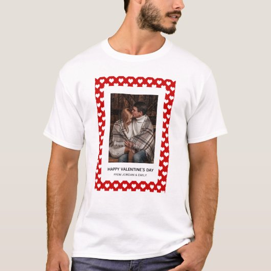 Elegant Red Hearts Happy Valentine's Day 1 Photo T-shirt (Voorkant)