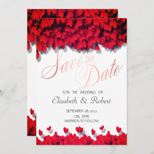 Elegant Red Hearts Save The Date (Voorkant / Achterkant)
