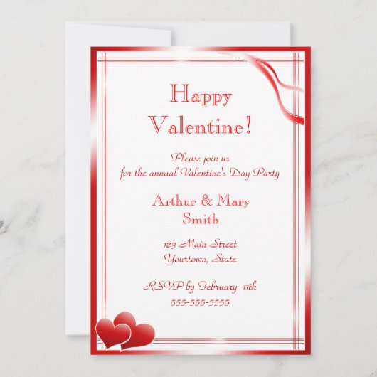 Elegant Red hearts Valentine's Day Party Kaart (Achterkant)