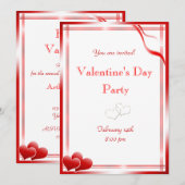 Elegant Red hearts Valentine's Day Party Kaart (Voorkant / Achterkant)