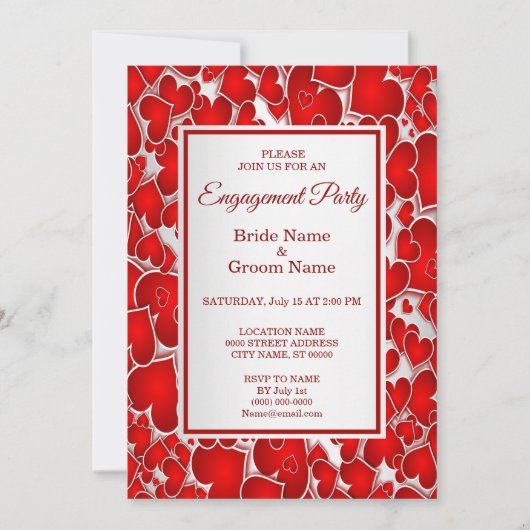 Elegant Red Hearts Verloving Invitation Kaart (Voorkant)