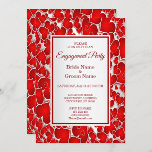 Elegant Red Hearts Verloving Invitation Kaart