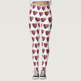 Elegant Red Hearts Waterverf Aangepaste Leggings
