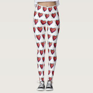 Elegant Red Hearts Waterverf Aangepaste Leggings
